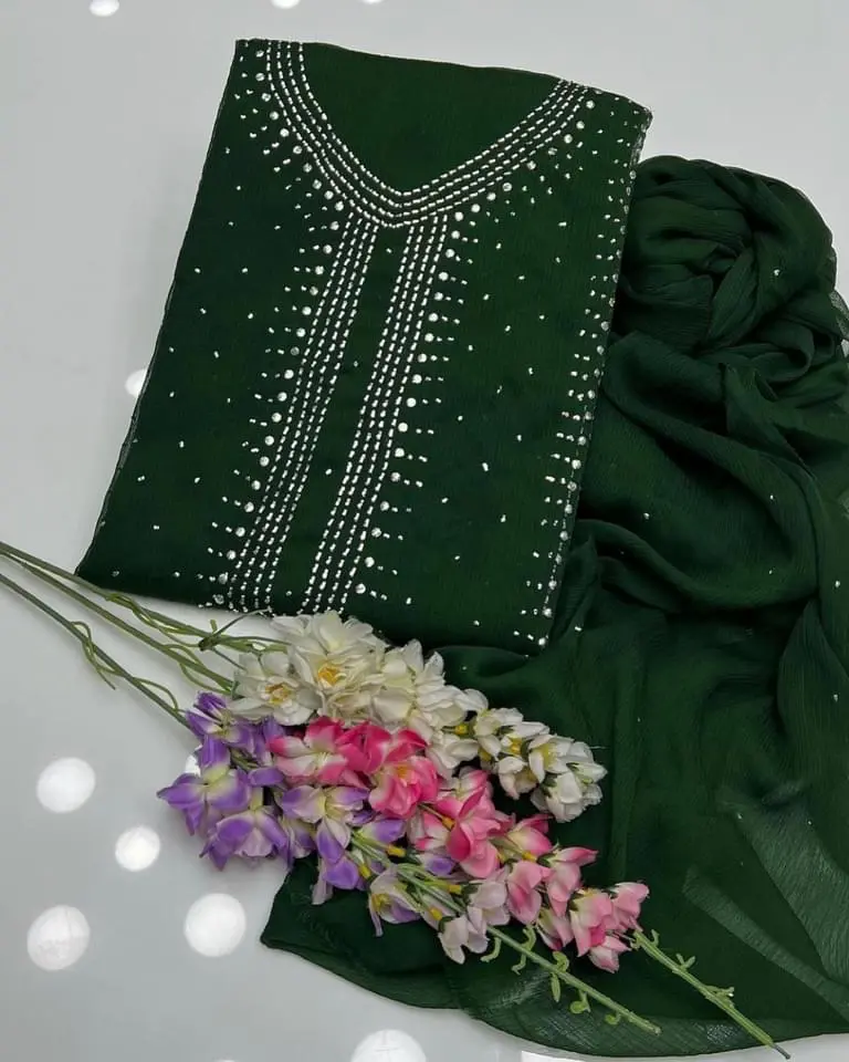 Stuff SOFT Bamber Chiffon  2pc Dress   Shirt Mukesh Kamdani Gala Front Work.   Sleeves Mukesh Kamdani Work.   Bamber Chiffon Mukesh Kamdani Work Dupata